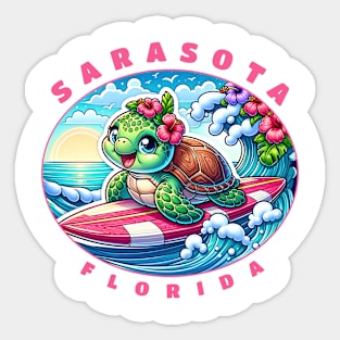 Sarasota Florida Girls Cute Surfing Sea Turtle Sticker